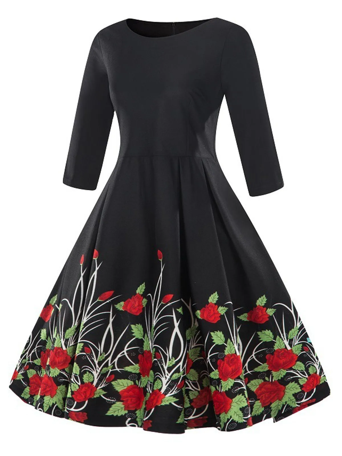 1950s Floral 3/4 Sleeve Dress