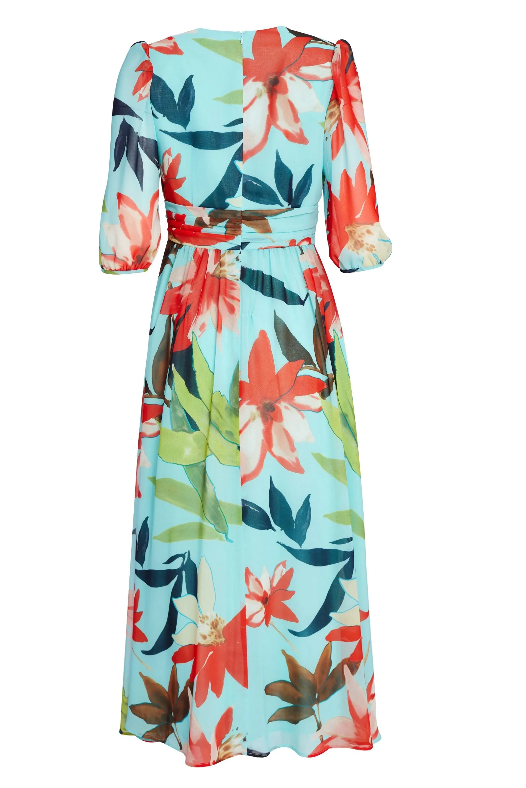 23147- Kate Cooper V Neck Floral Print 1/2 Sleeve Dress