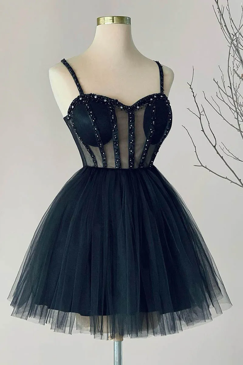 A line Sweetheart Tulle Beads Short Homecoming Dress Party Gown QH2477