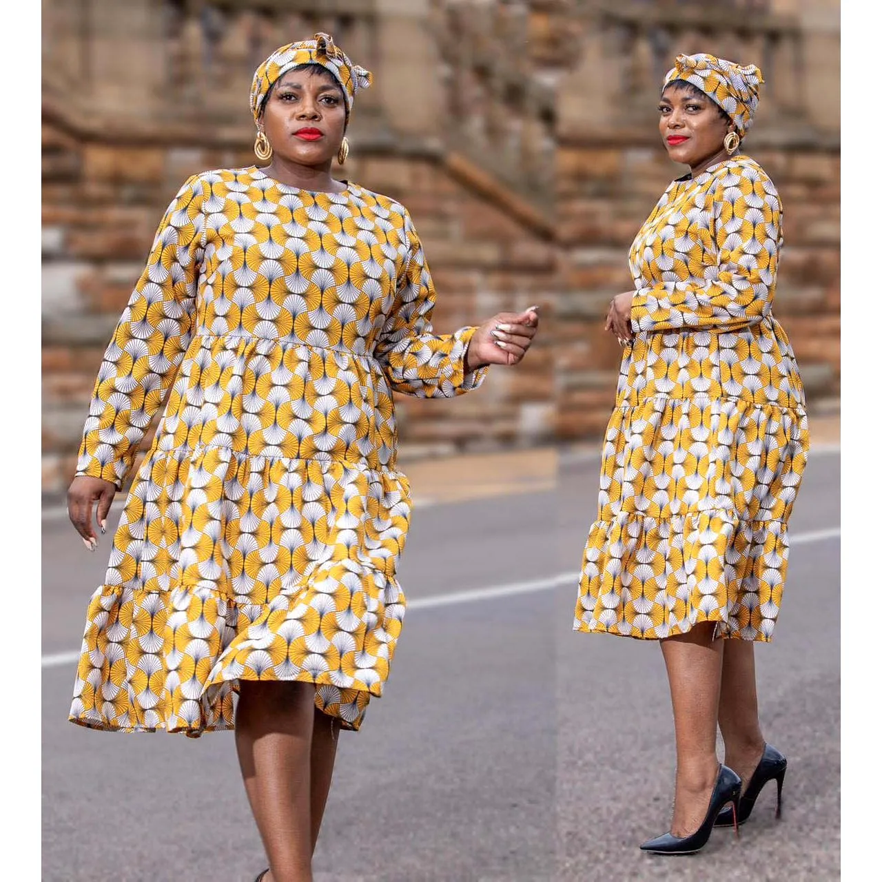 African Long Sleeve Printed Dress