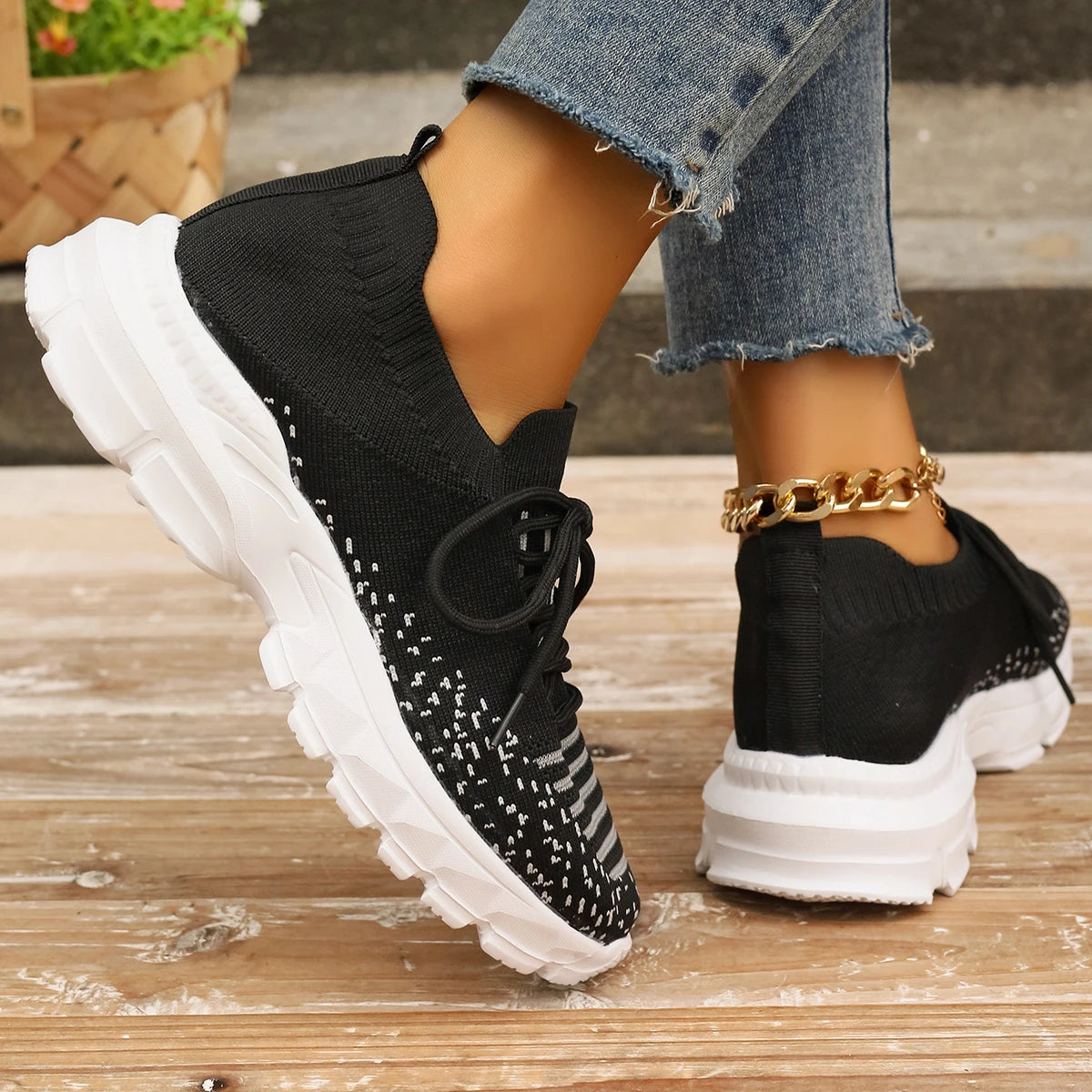 Ashore Shop Pink Knitting Platform Sneakers for Women 2024 Spring Mesh Breathable Sports Shoes Woman Non Slip Thick Sole Running