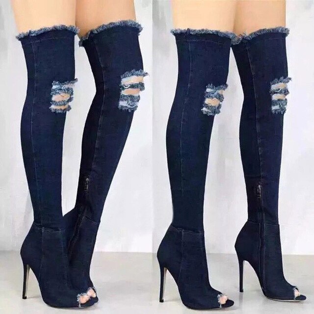 ASHORESHOP Denim High Boots Knee High Boots