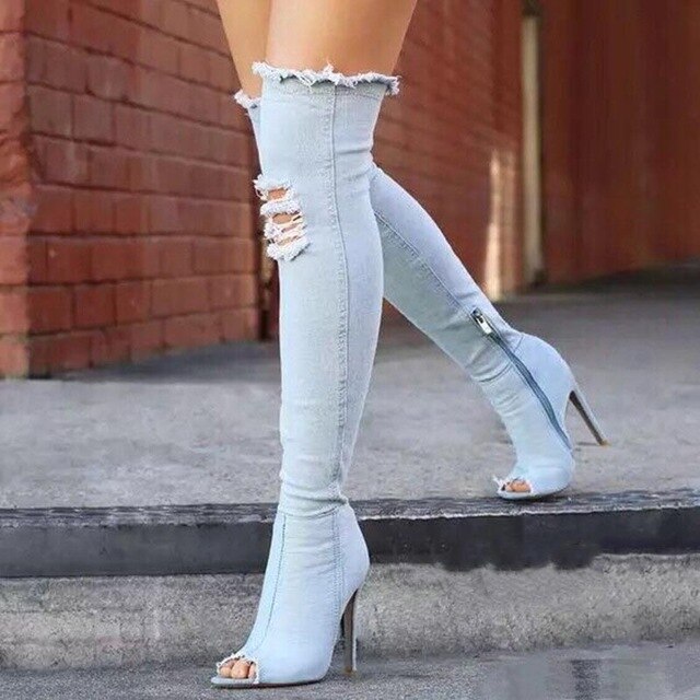 ASHORESHOP Denim High Boots Knee High Boots