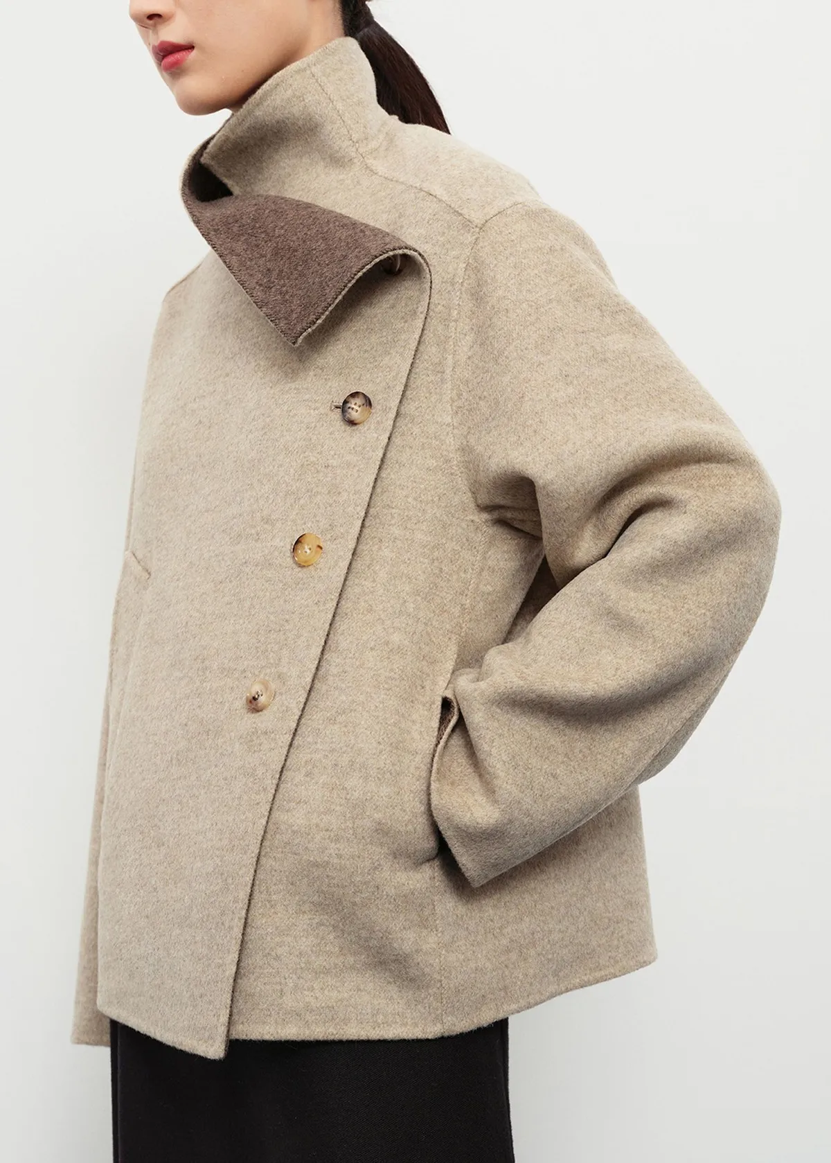 Asymmetric Wool Jacket - Beige