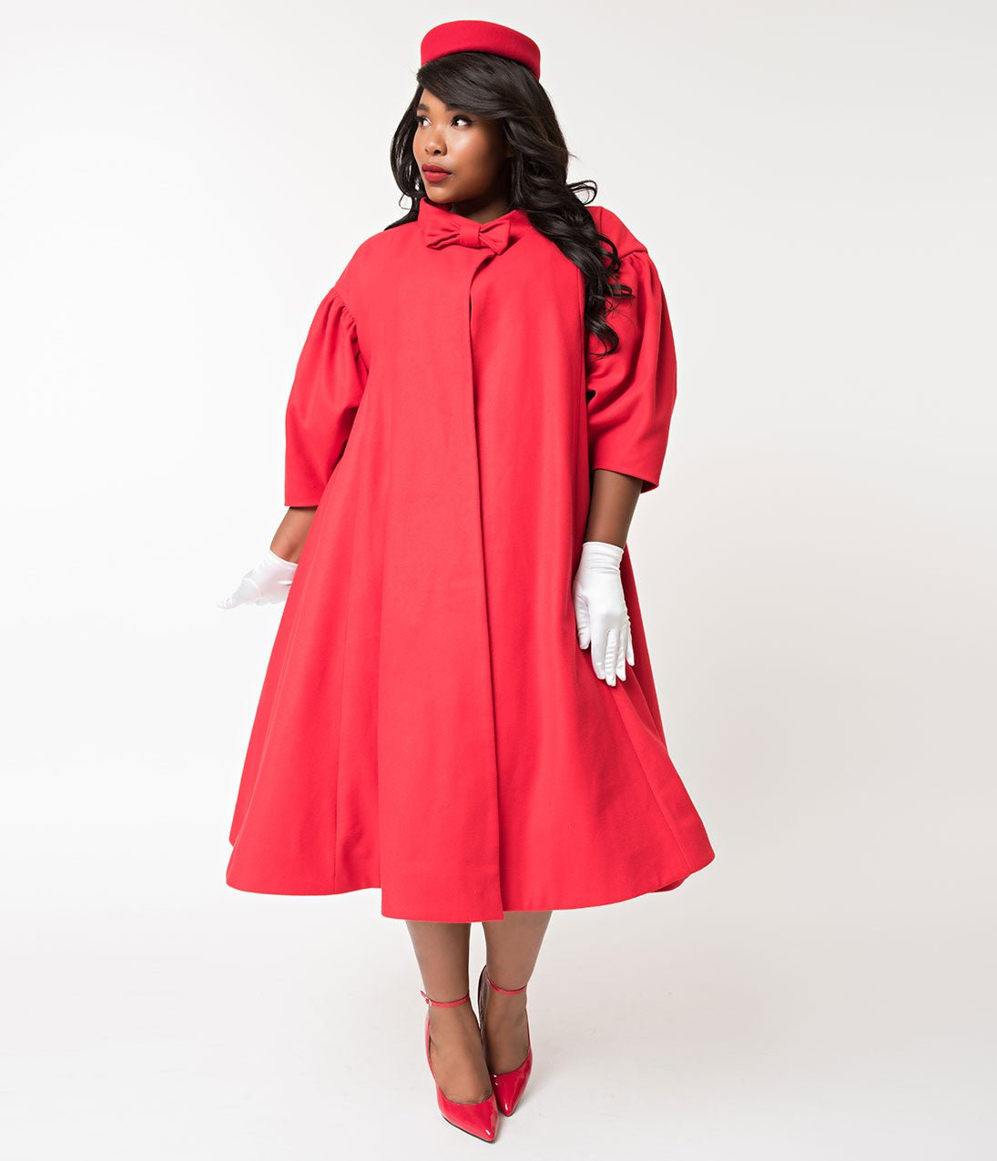 Barbie x Unique Vintage Plus Size 1960s Style Red Flare Swing Coat