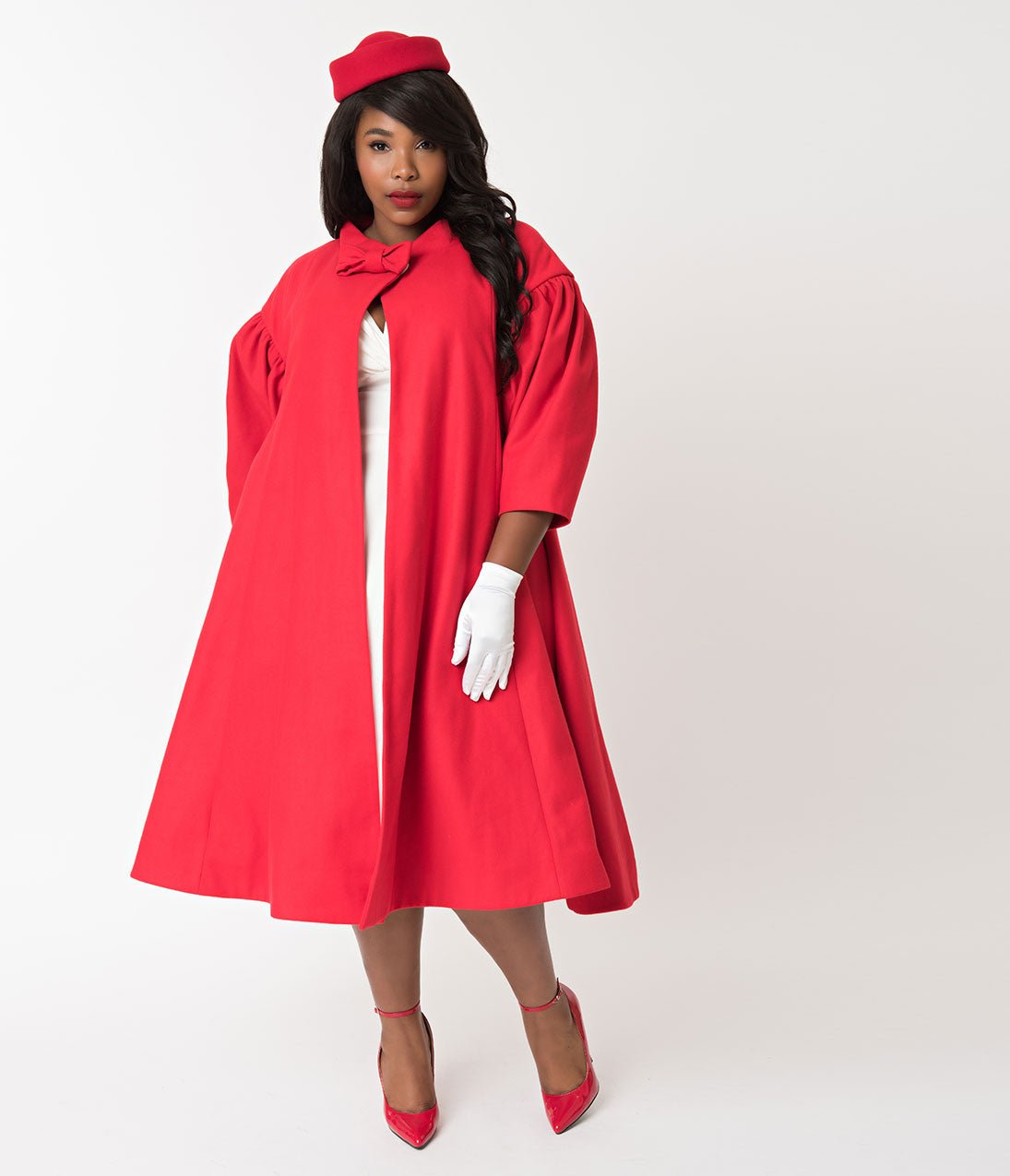 Barbie x Unique Vintage Plus Size 1960s Style Red Flare Swing Coat