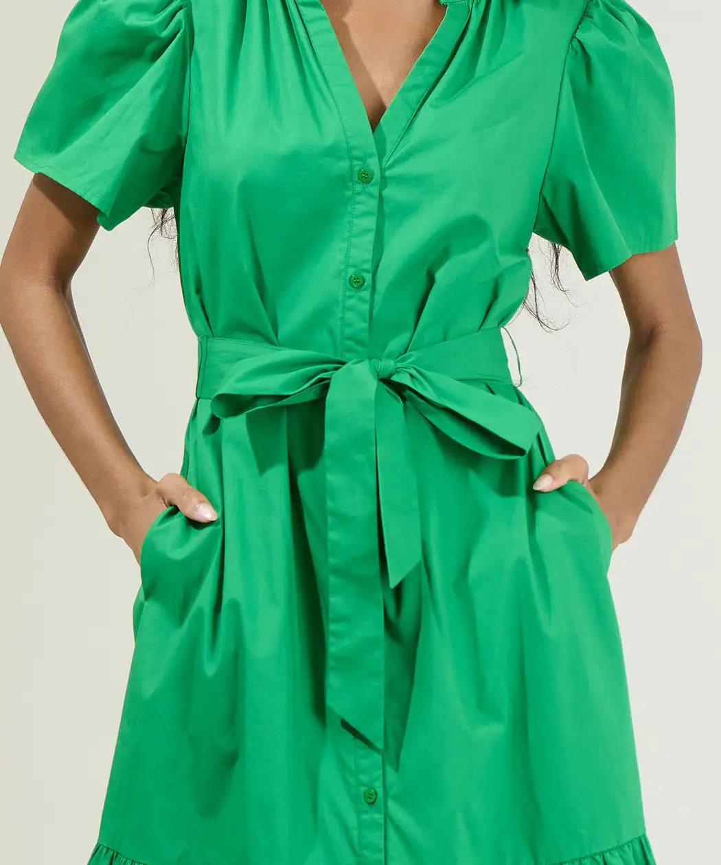 Beatrice Button Down Dress - Kelly Green