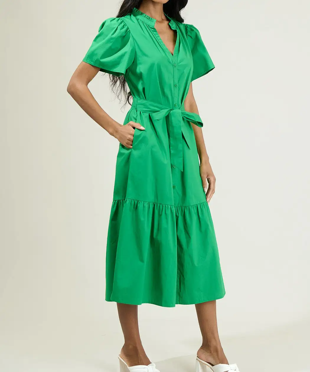 Beatrice Button Down Dress - Kelly Green