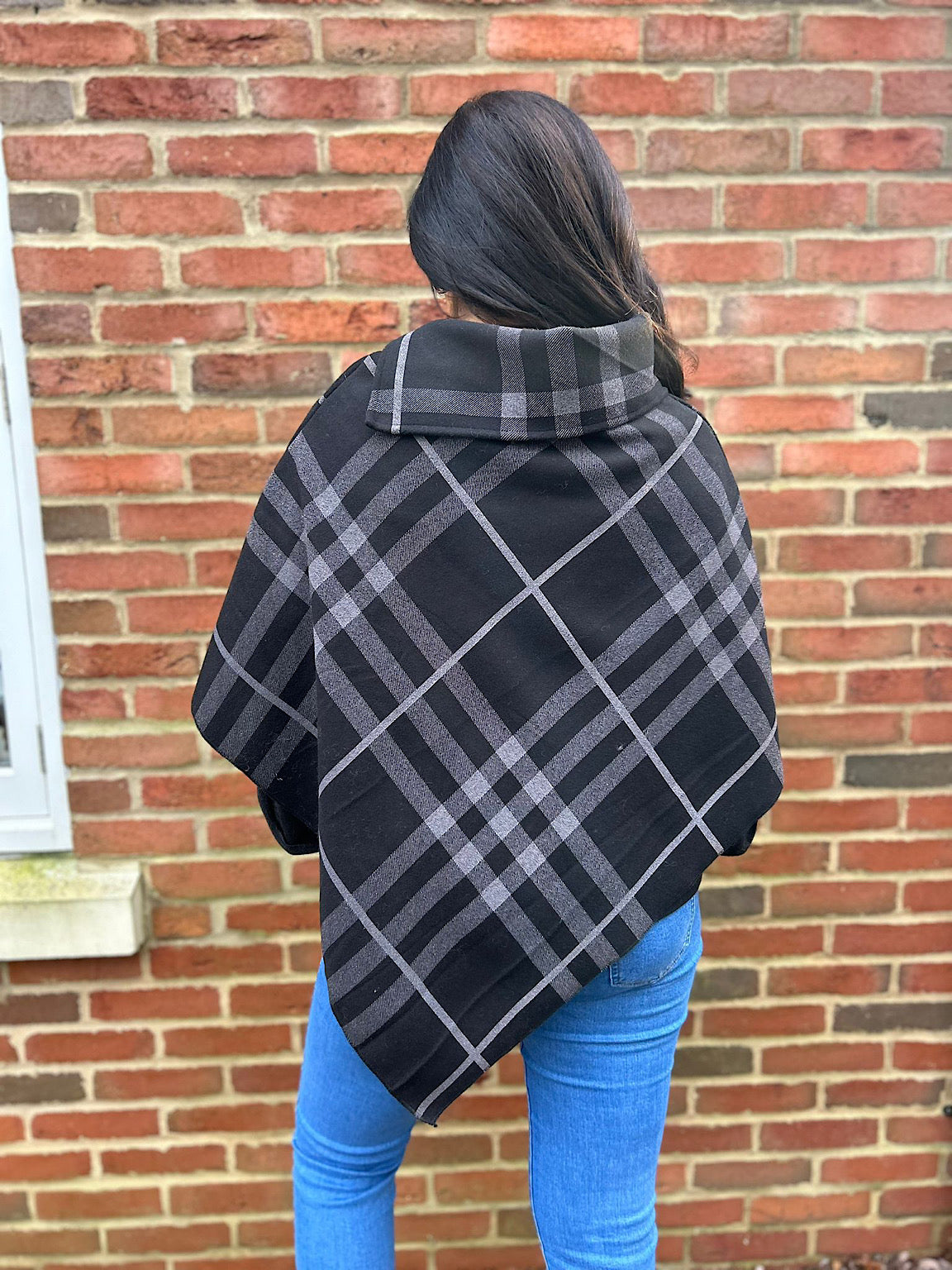 Black Checked Button Poncho Sasha