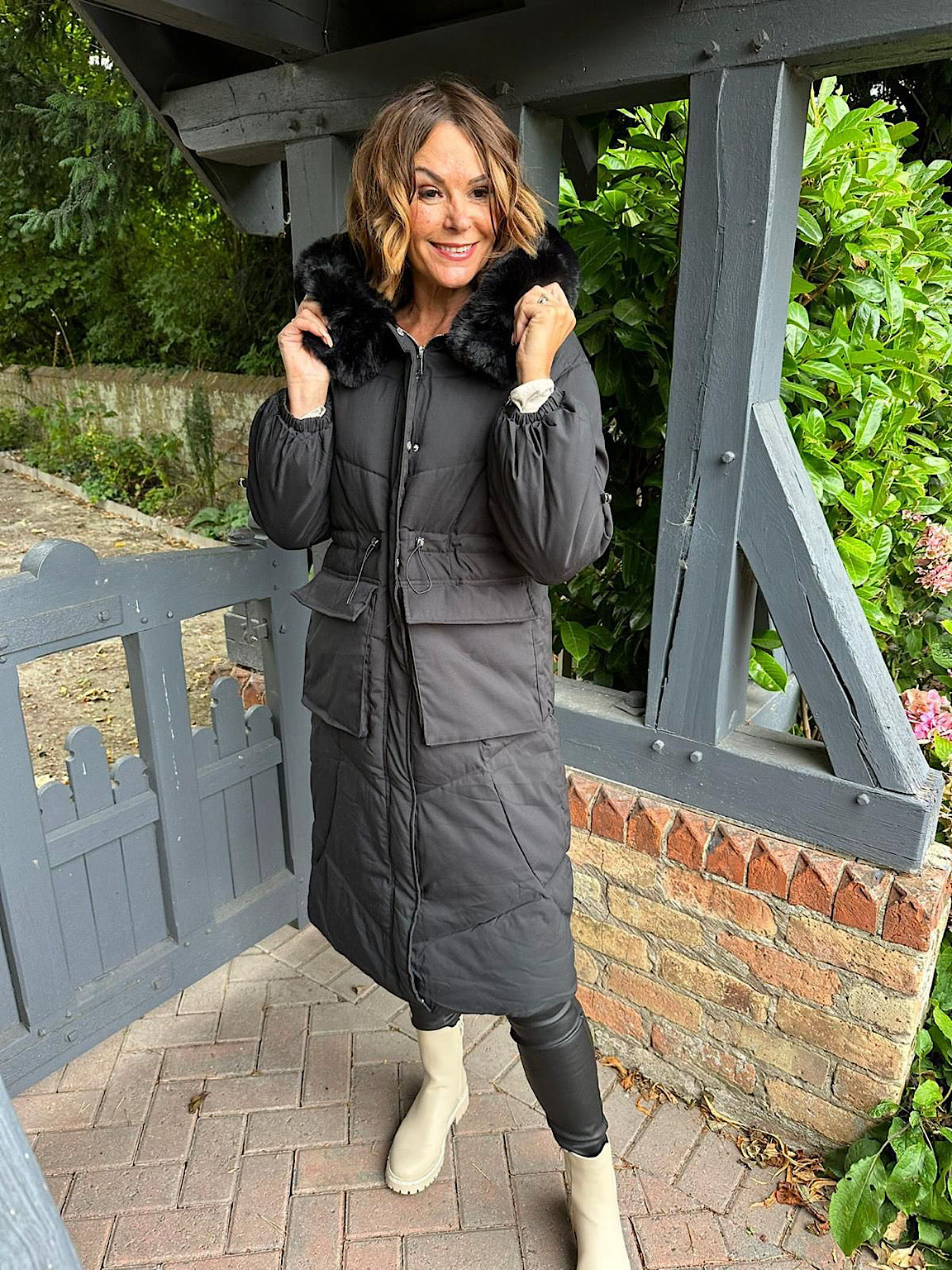 Black Faux Fur Hooded Coat Amy