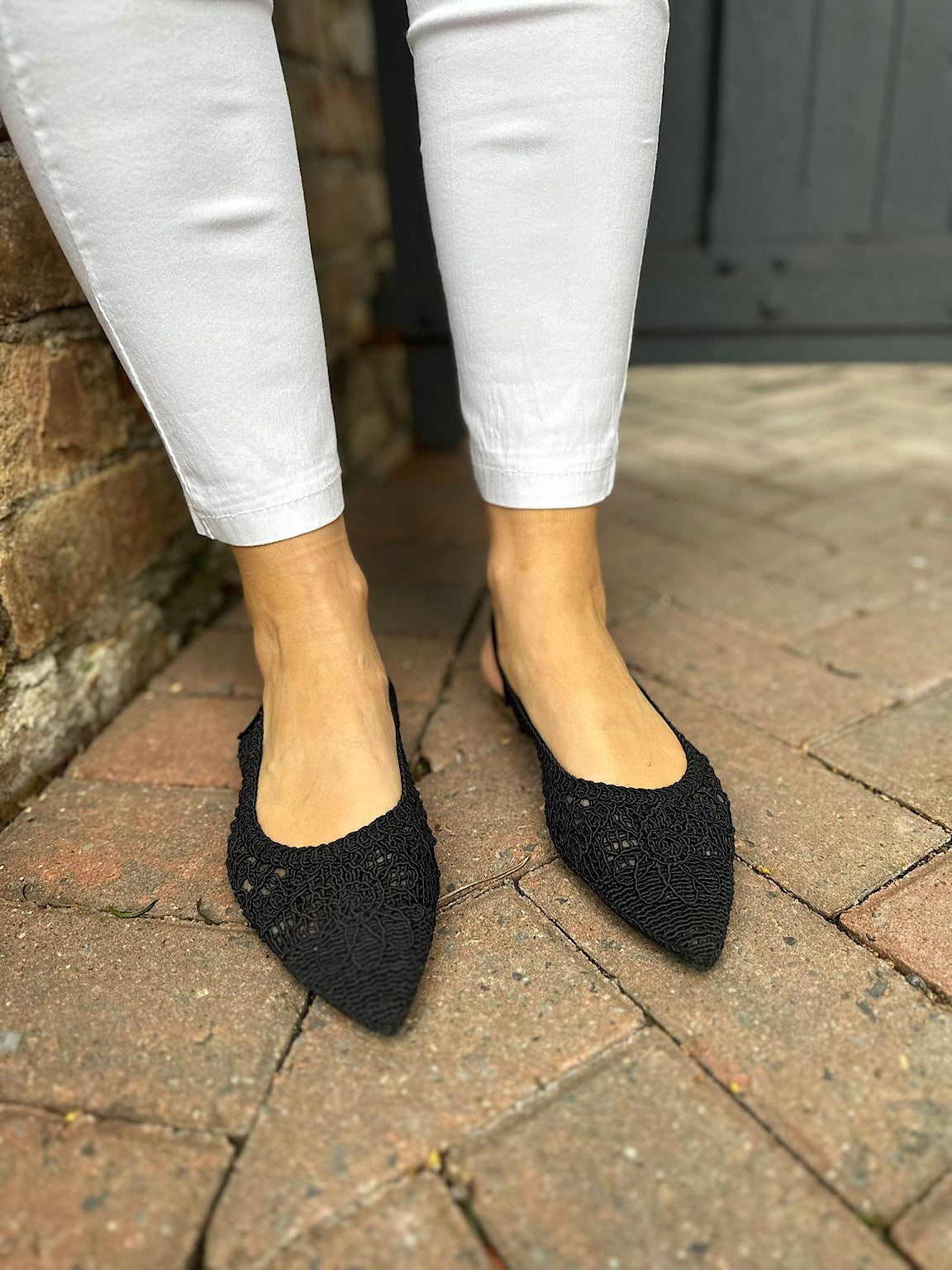 Black Woven Sling Back Shoes