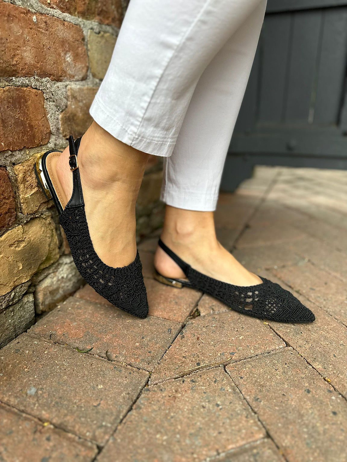 Black Woven Sling Back Shoes