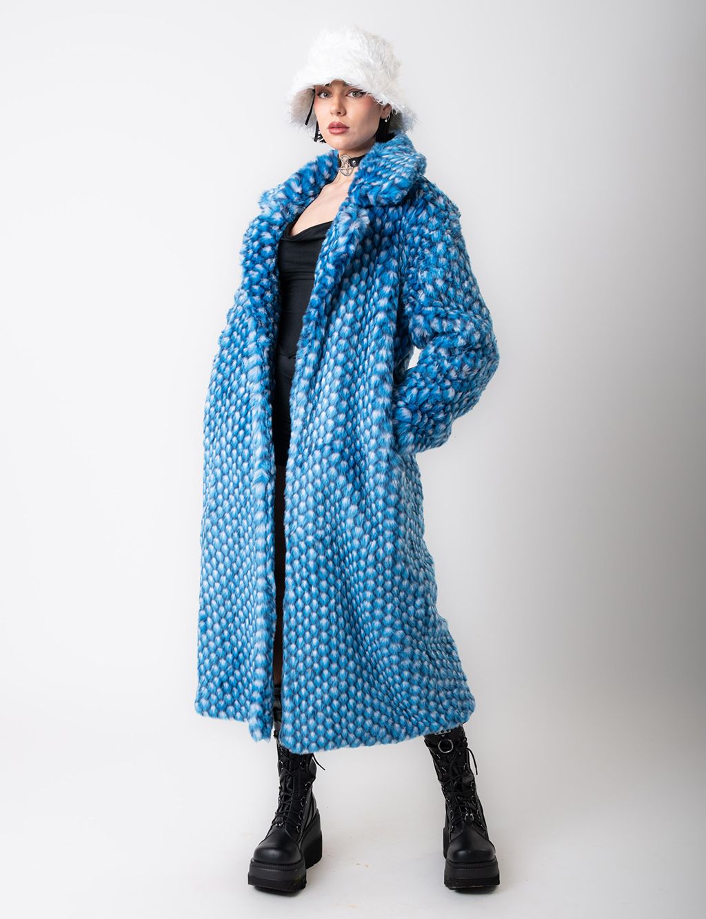 BLUE MERMAID FAUX FUR JACKET - LONG LENGTH  MADE 4 U 