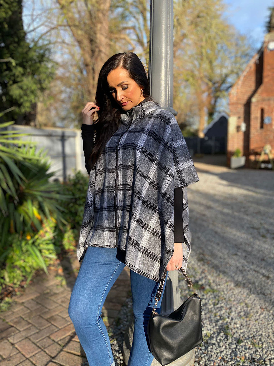 Charcoal Checked Pattern Jacket Jo