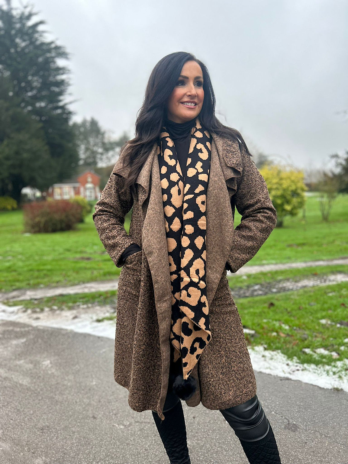 Chocolate Marl Waterfall Boucle Coat Esther