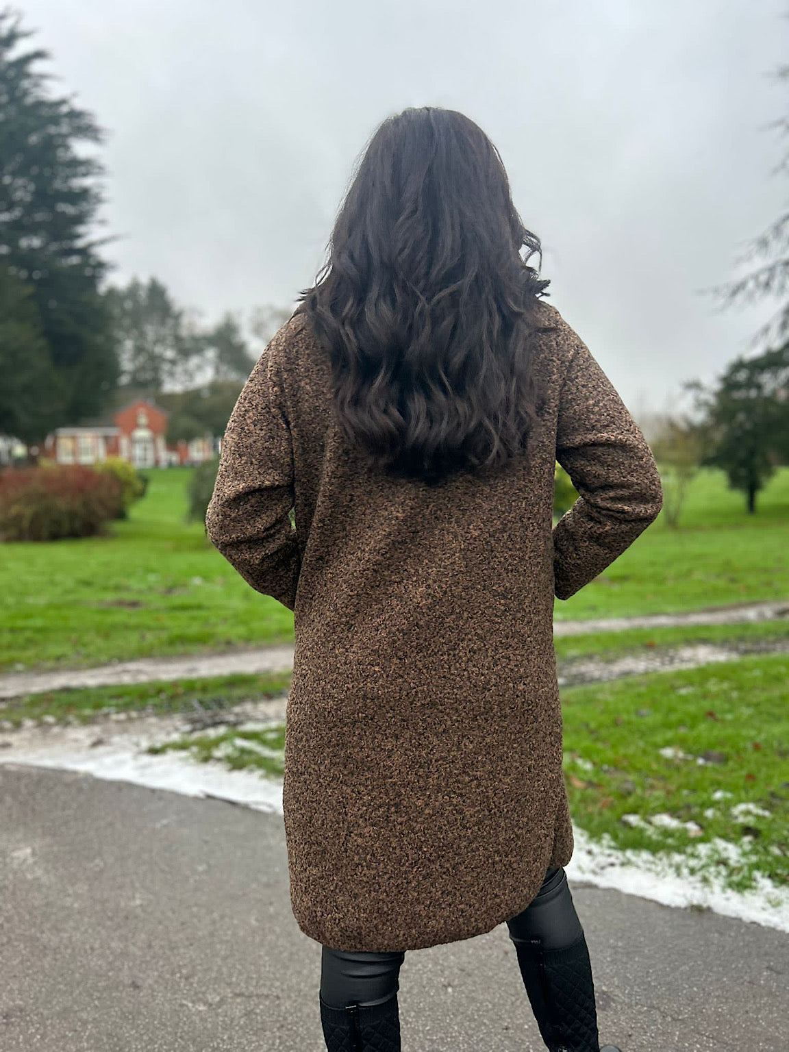 Chocolate Marl Waterfall Boucle Coat Esther