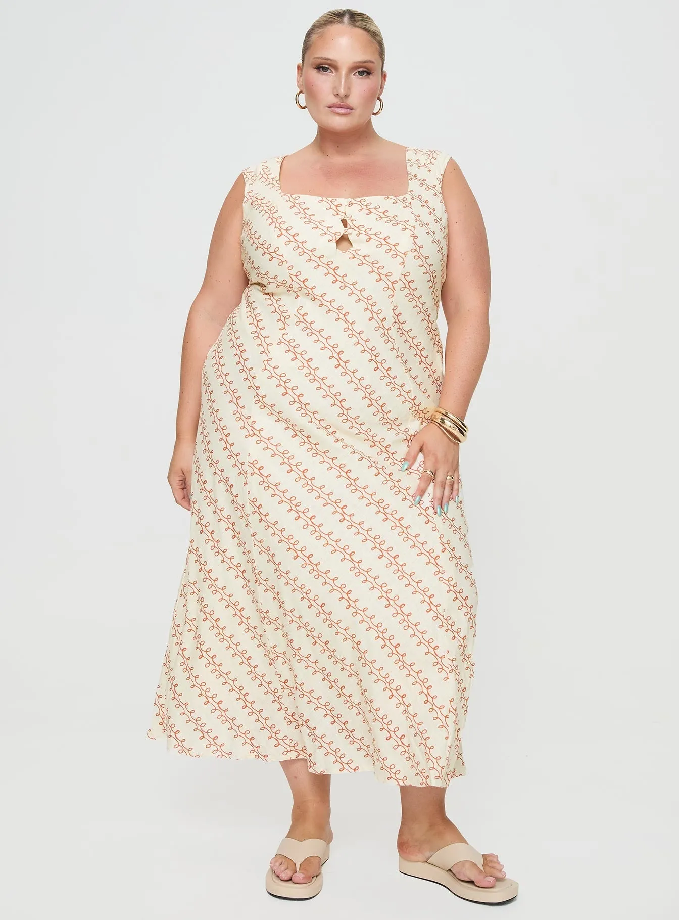 Chosen Girl Linen Blend Maxi Dress Multi Curve