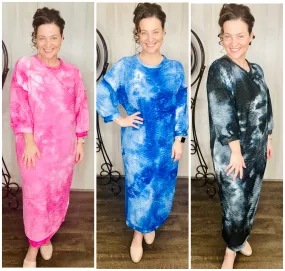 Comfy & Cute Tie Dye Dress- Pink, Blue or Midnight