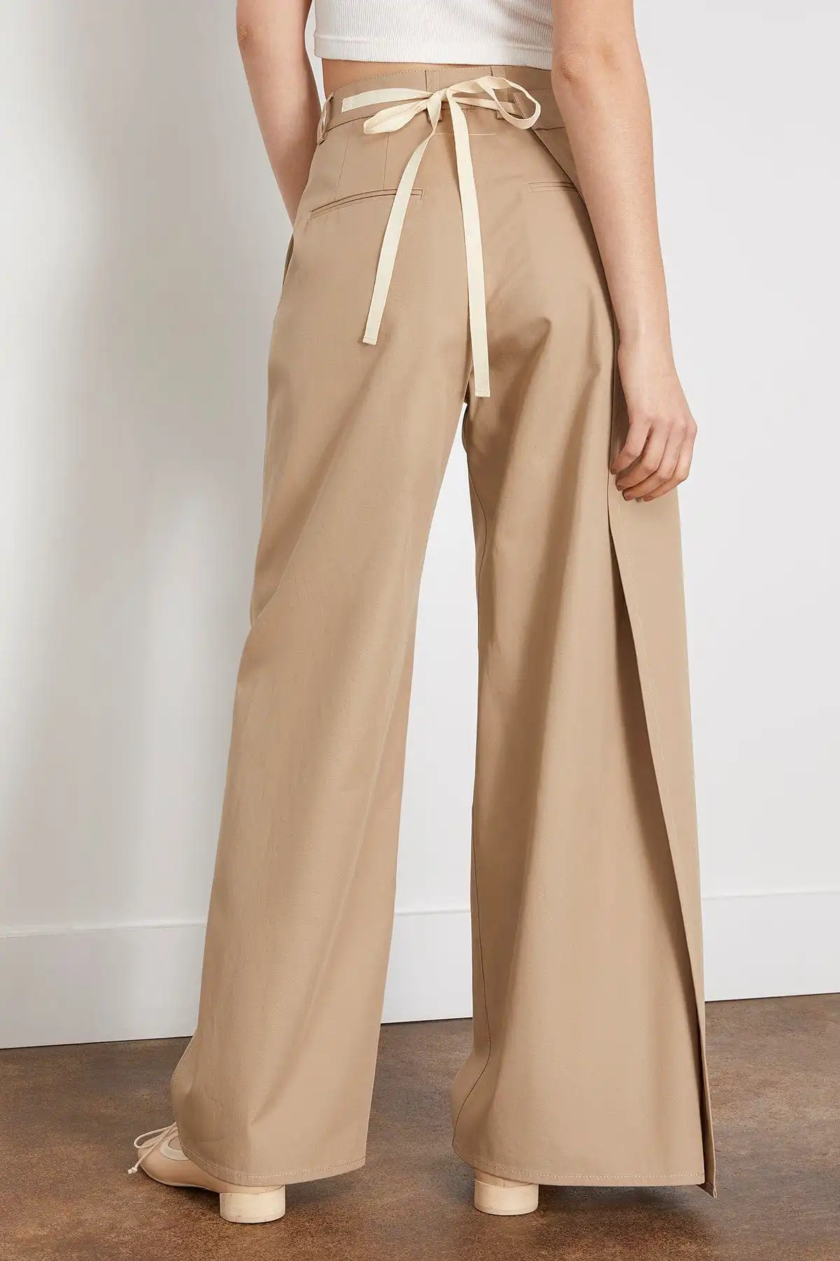 Cotton Gabardine Trousers in Sand Beige