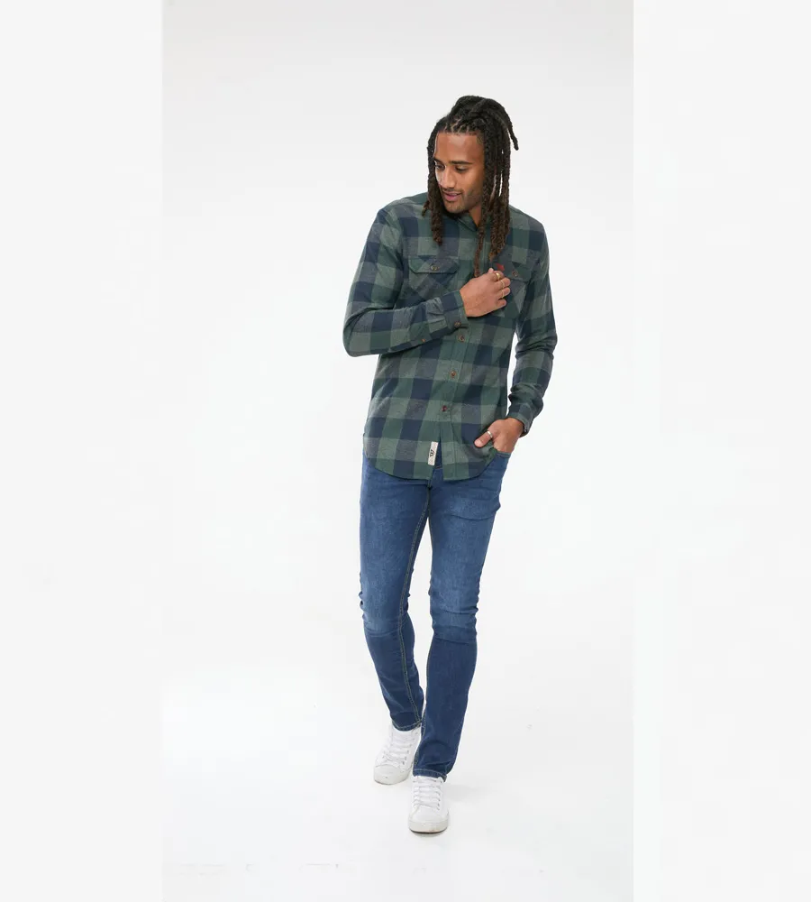 D555 Mens Long Sleeve Check Overshirt With Two Patch Pockets (GARFIELD)