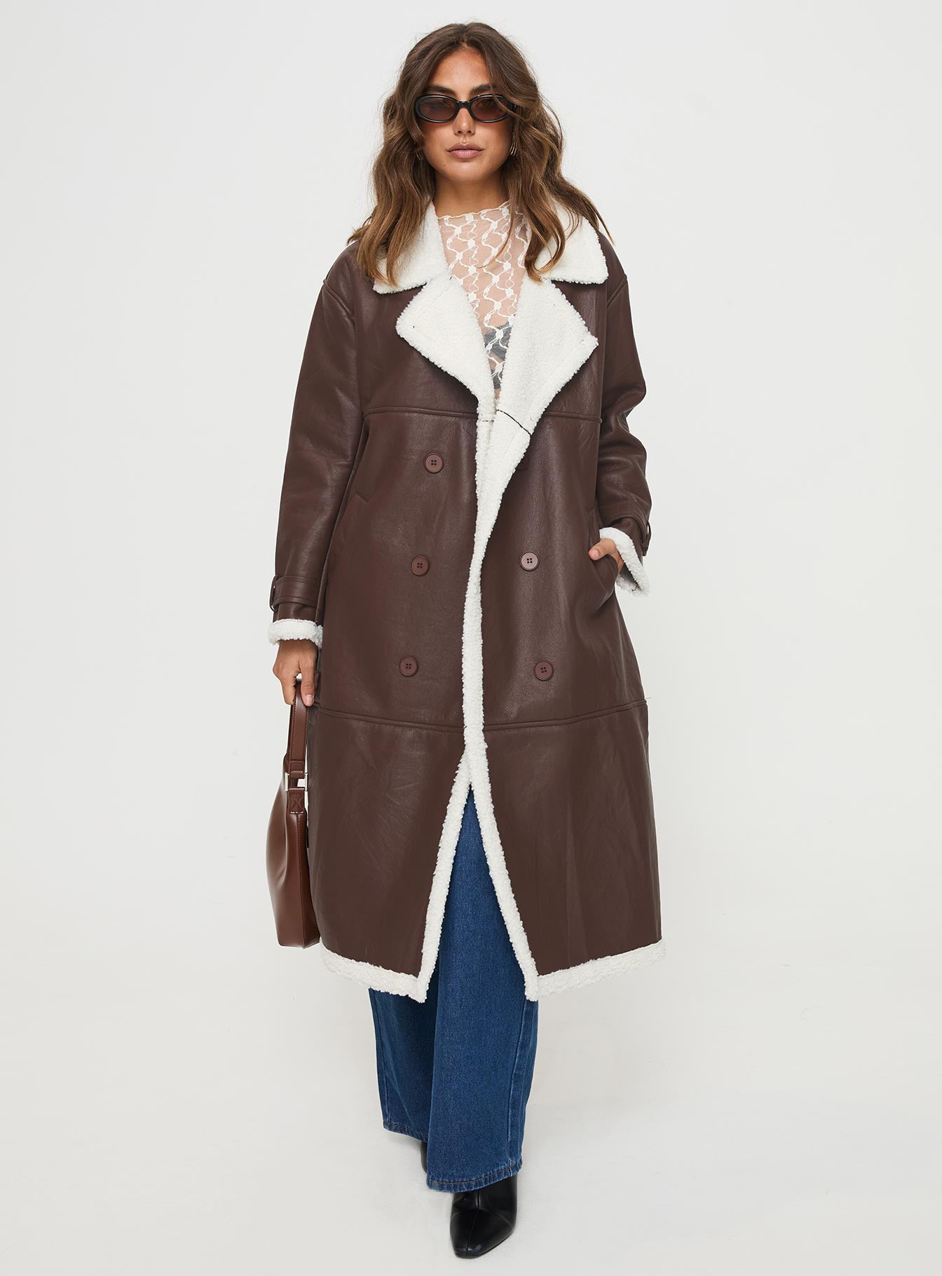 Day n Night Longline Shearling Coat Choc / Cream