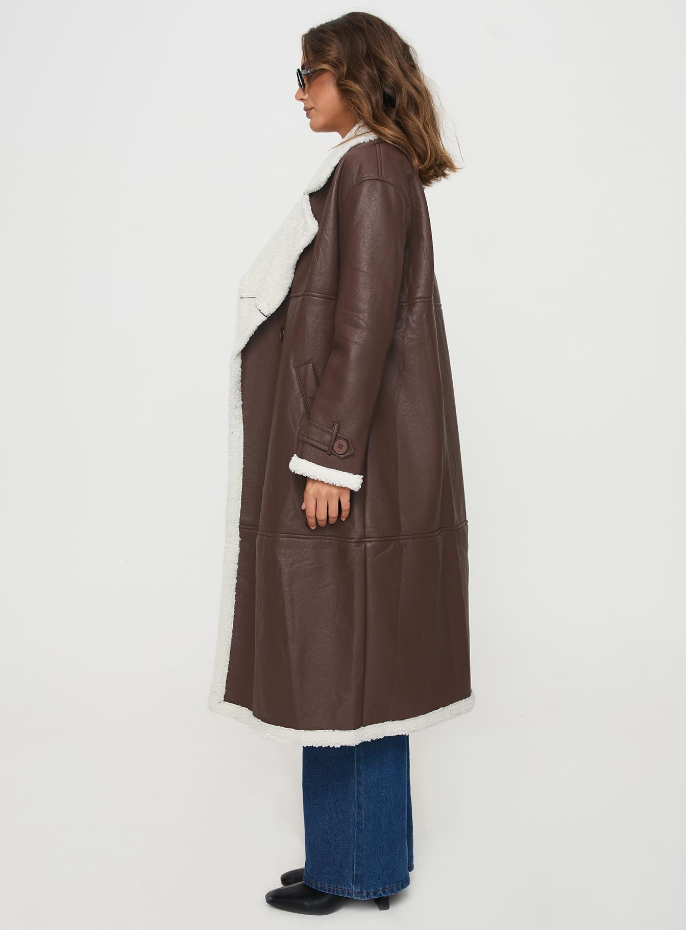 Day n Night Longline Shearling Coat Choc / Cream