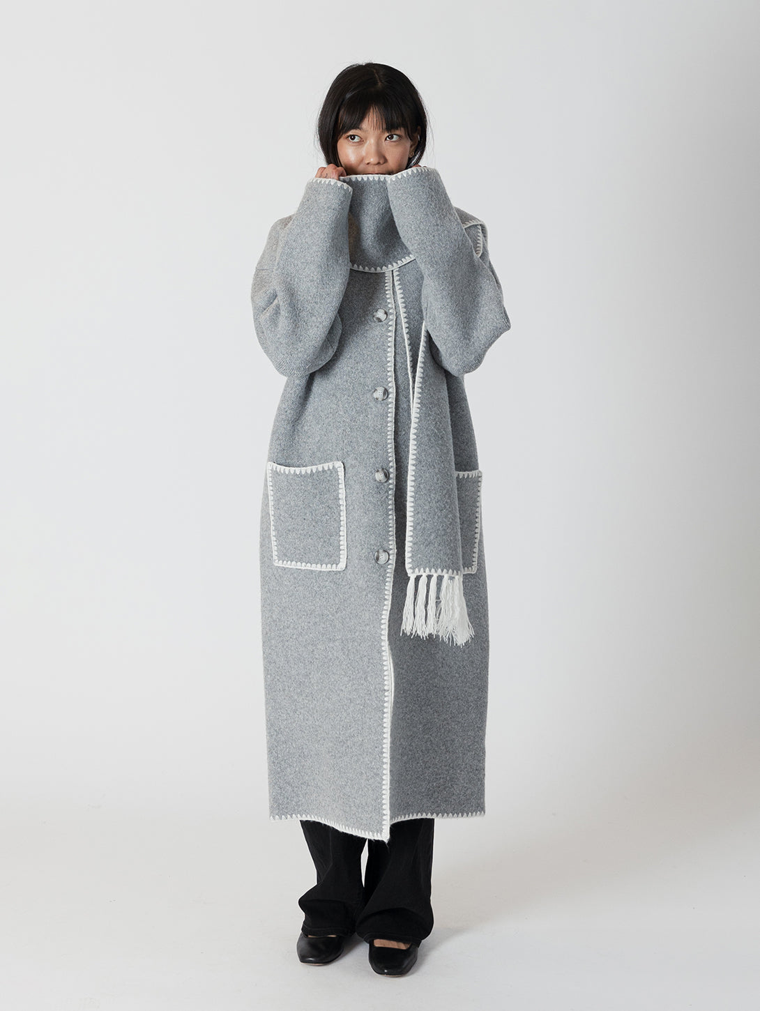 Delaney Whip Stitch Coat - Long Medium Grey