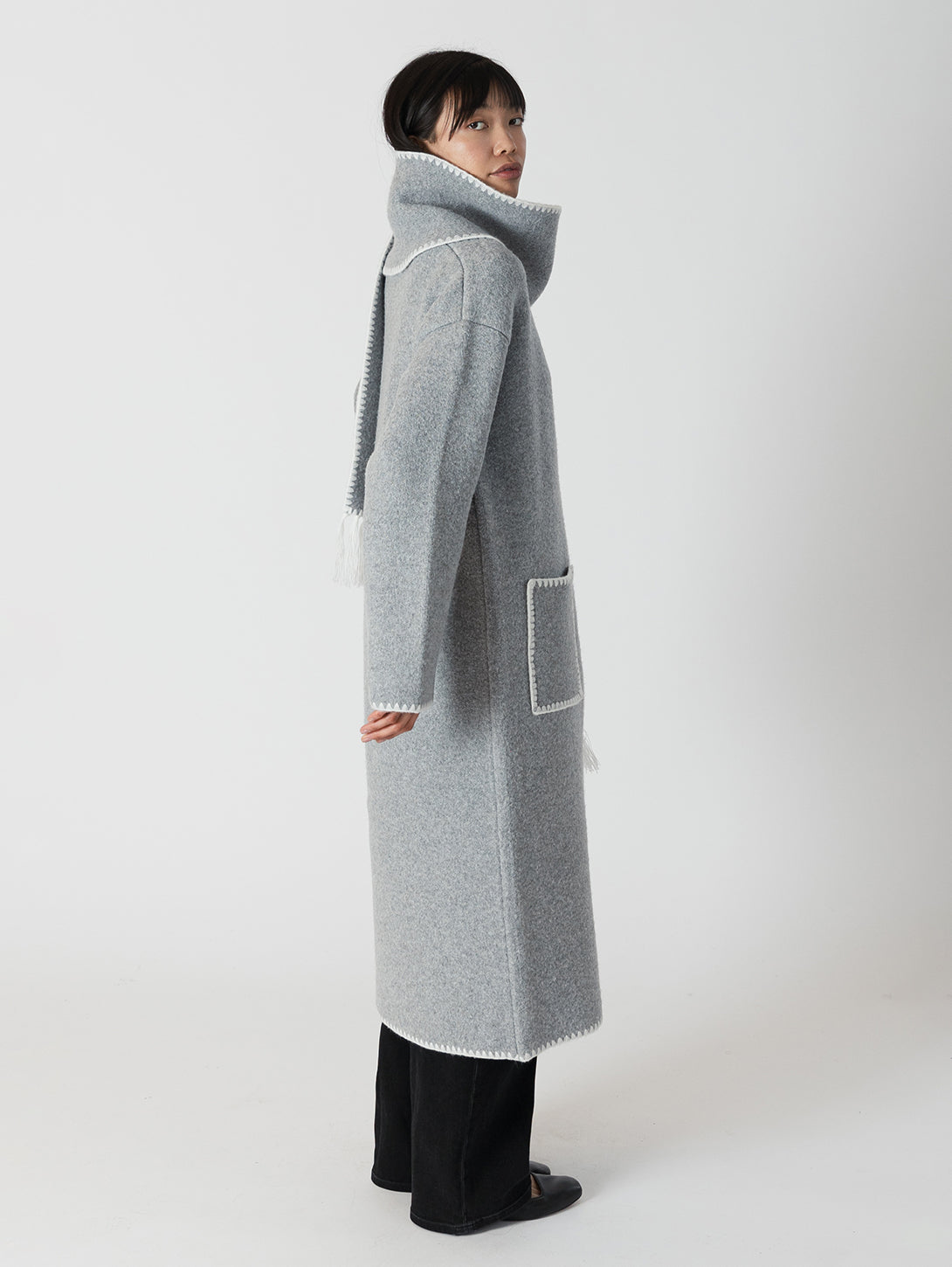 Delaney Whip Stitch Coat - Long Medium Grey