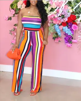 Della Vibe Color Striped Jumpsuit