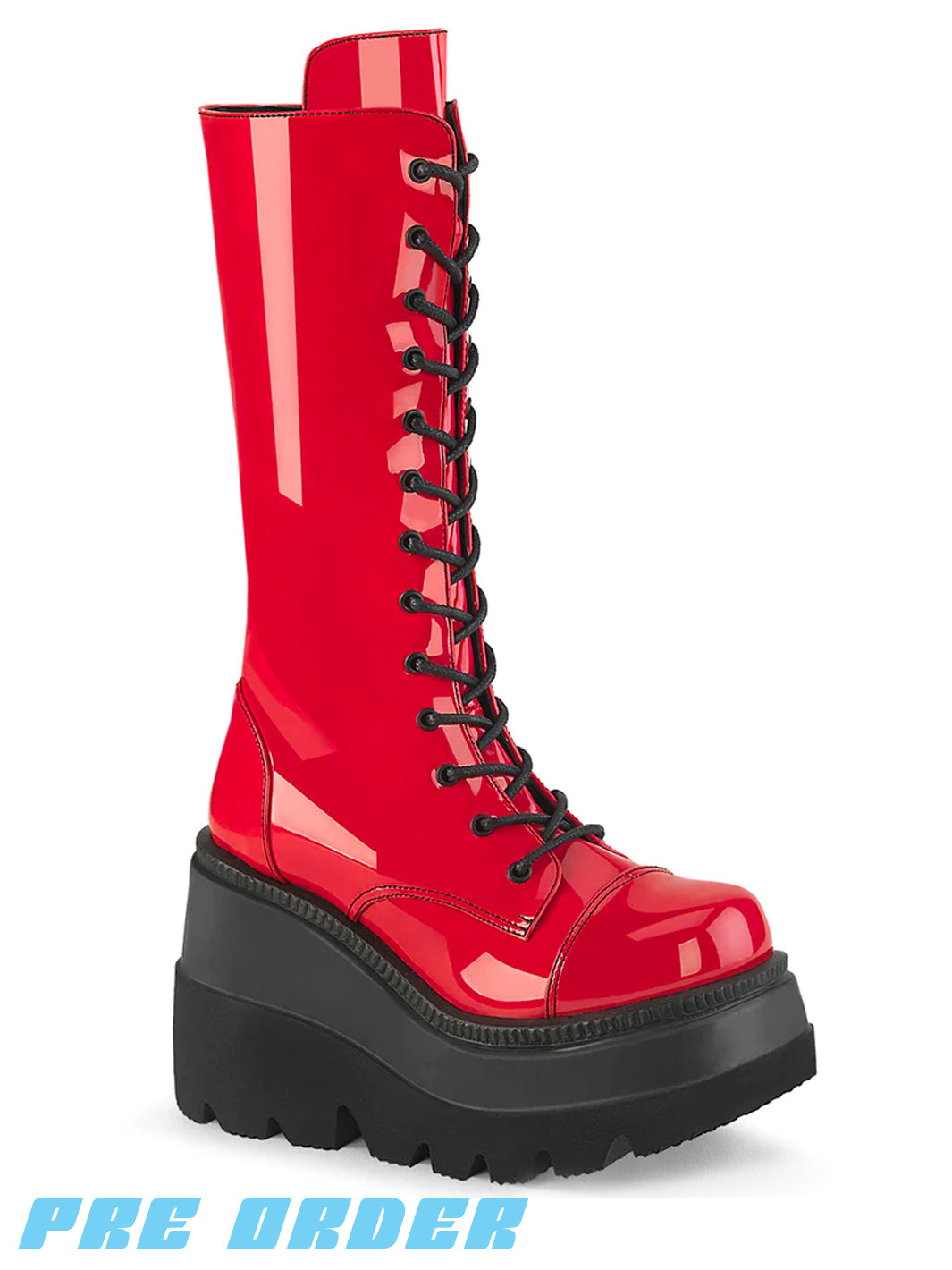 DEMONIA SHAKER-72 BOOTS - RED PATENT  PRE ORDER 