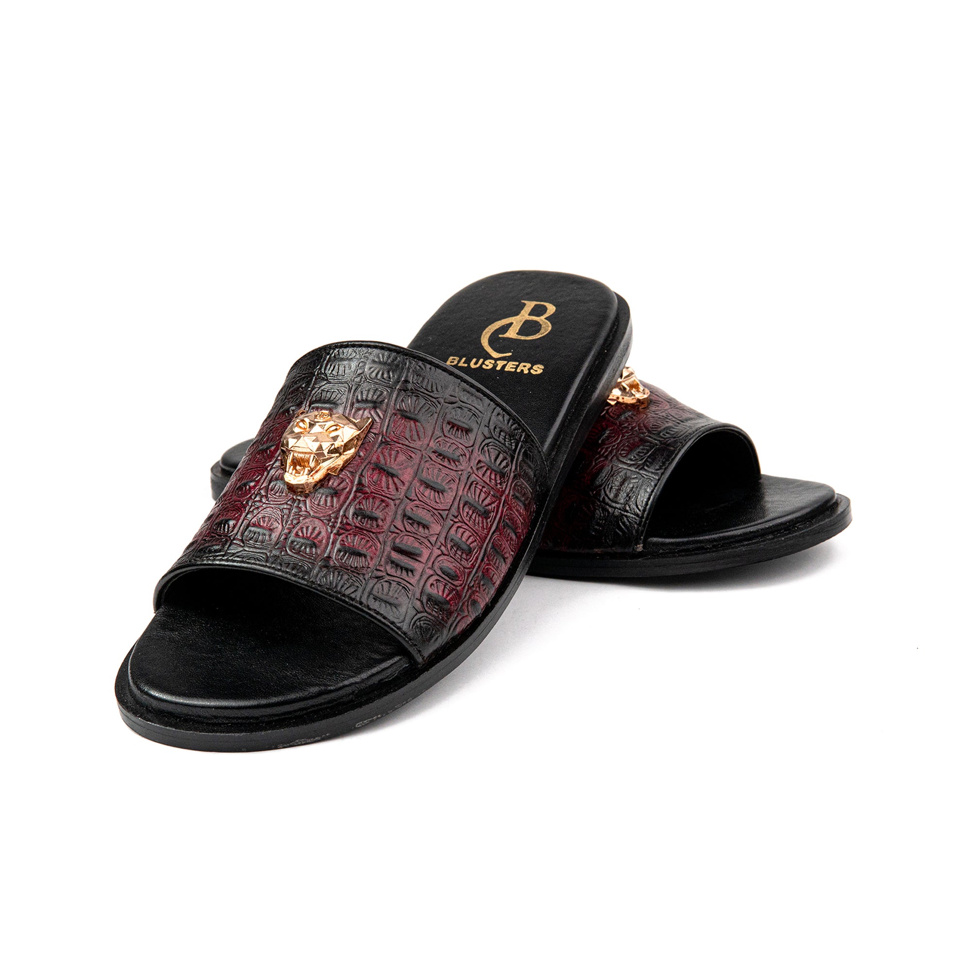 Dual Toned Buckled Premium Leather Slippers