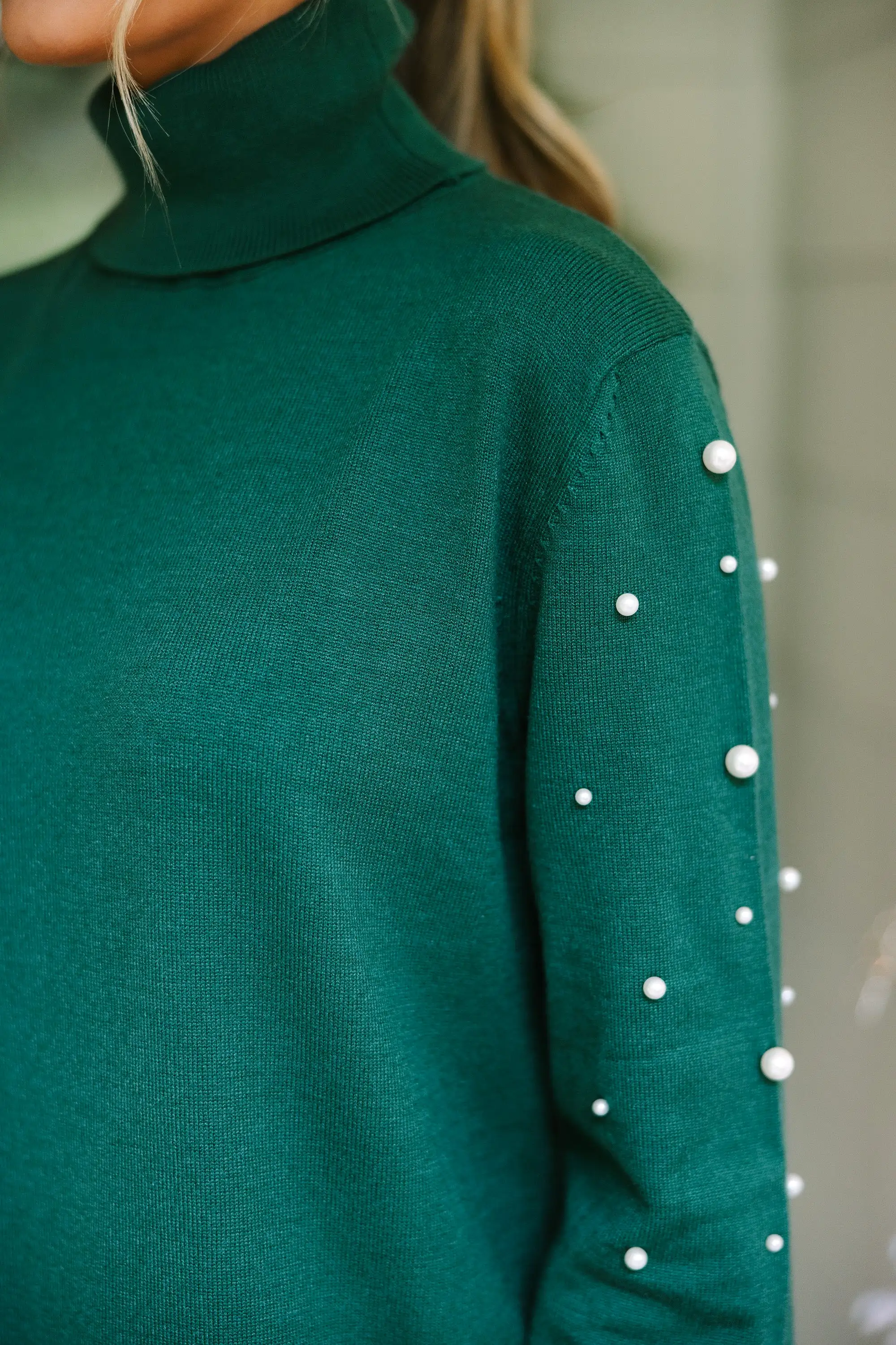 Feeling The Love Emerald Green Embellished Sweater Dress