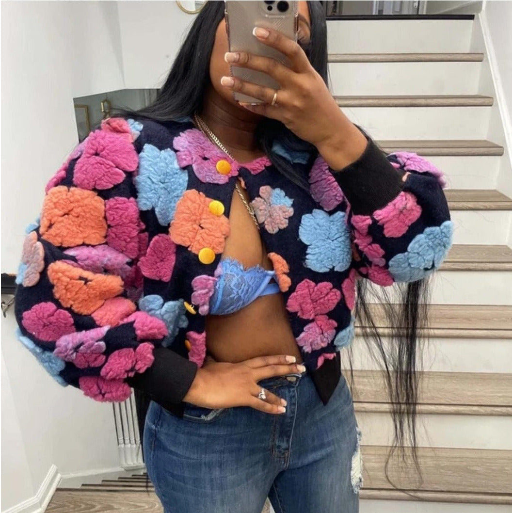 Flower Embraided Crop Jacket