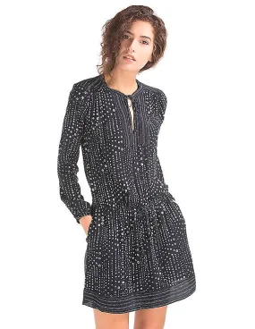 GAP Women Blue Mix Print Long Sleeve Dress