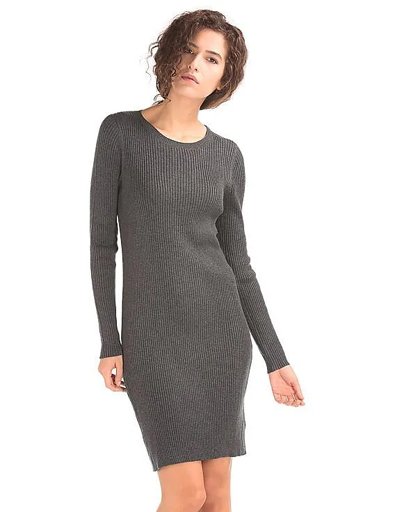 GAP Women Grey Ribbed Long Sleeve Dress