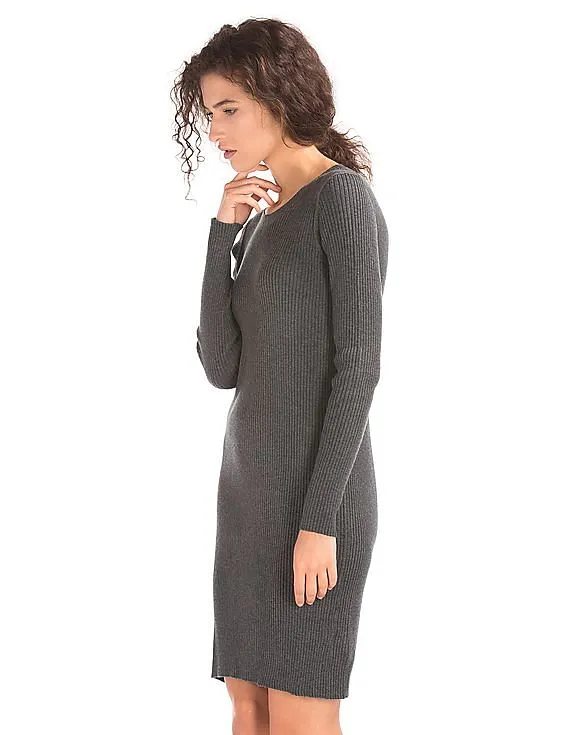 GAP Women Grey Ribbed Long Sleeve Dress