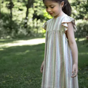 Girls Flutter Sleeve Dress - Mint Green Stripe