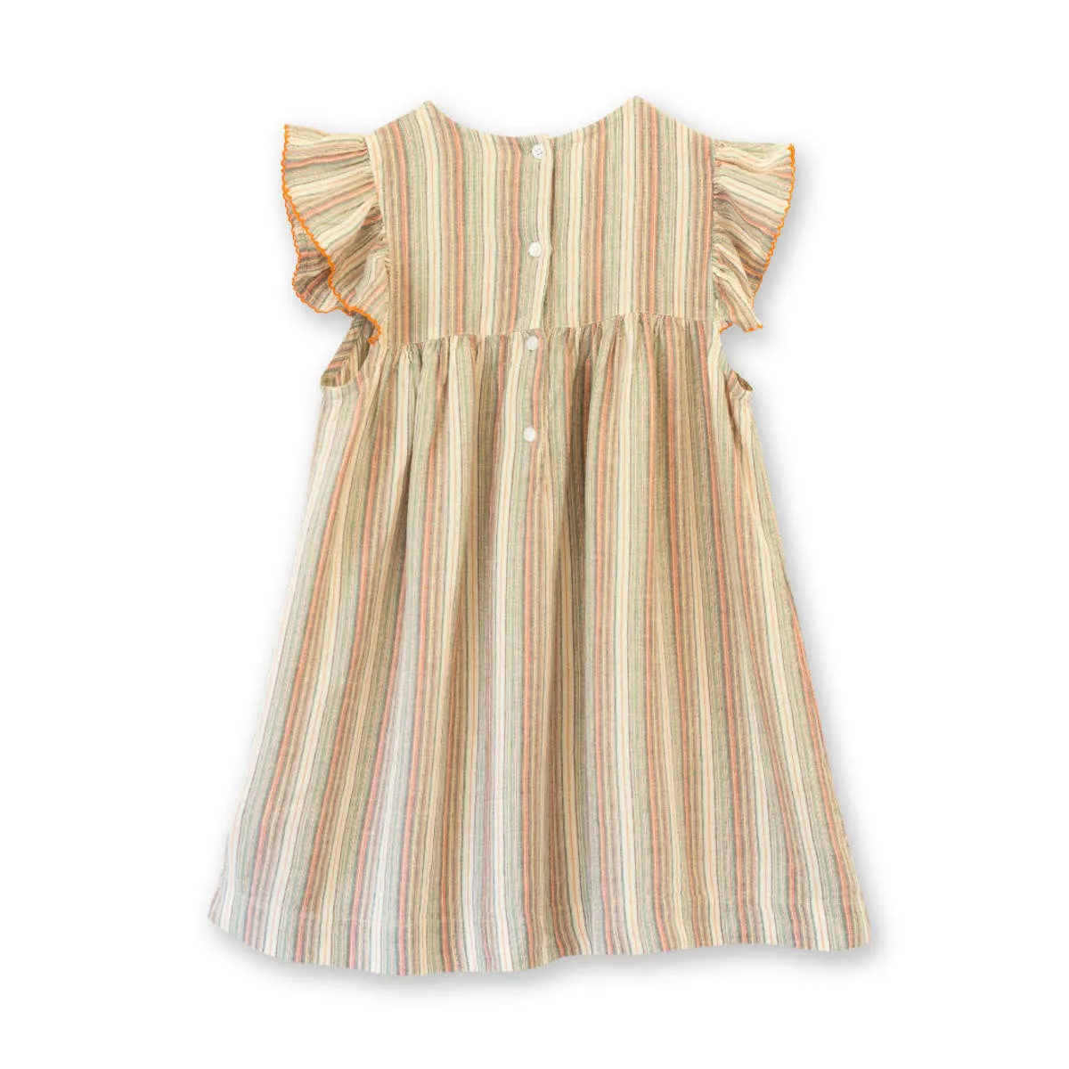 Girls Flutter Sleeve Dress - Mint Green Stripe