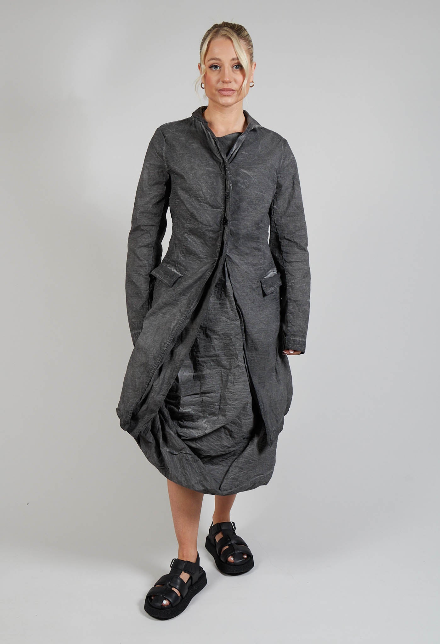 Half-Placket Coat in Coal Cloud