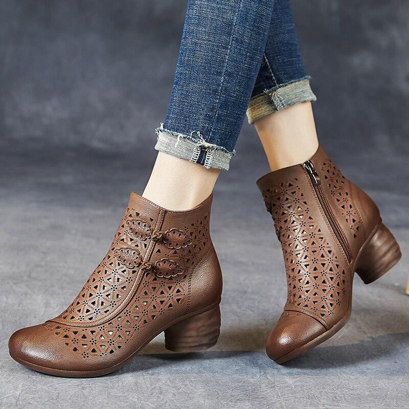 Hollow Thick Heels: RV204 Handmade Women's Casual Shoes Boots