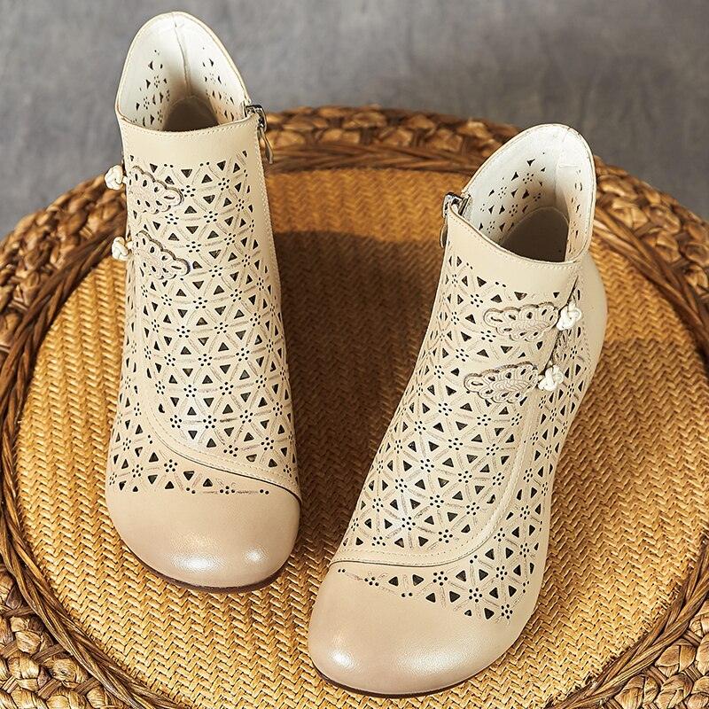 Hollow Thick Heels: RV204 Handmade Women's Casual Shoes Boots