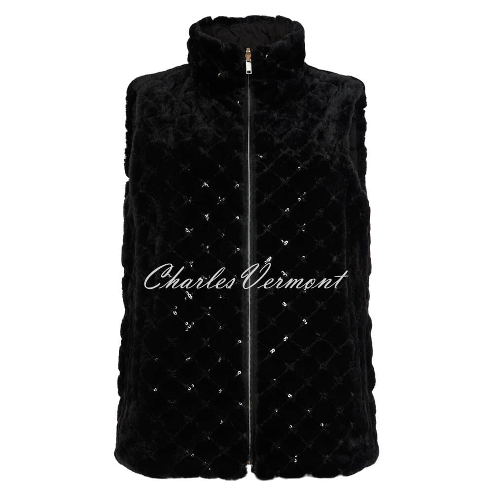 I'cona Reversible Sequin Faux Fur Zip Gilet with Detachable Hood - Style 69000-60093-90