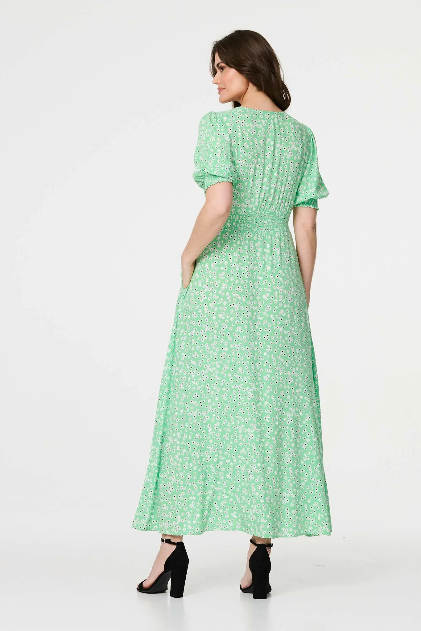 Izabel London - Ditsy Floral 1/2 Puff Sleeve Maxi Dress