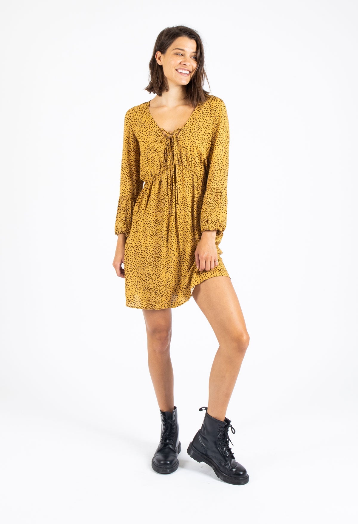 LADIES SURFACE MINI DRESS - MUSTARD FLECK