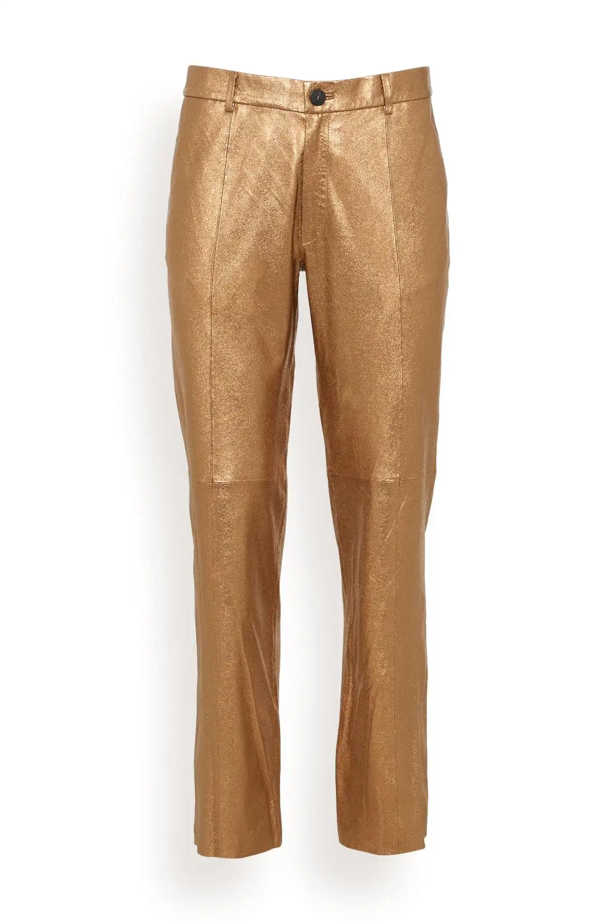 Laminated Nappa Leather Straight Leg Pants in Bronze