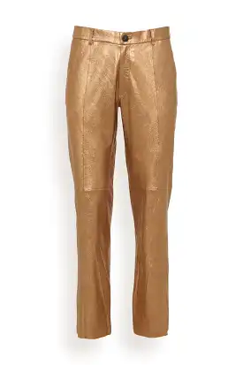 Laminated Nappa Leather Straight Leg Pants in Bronze