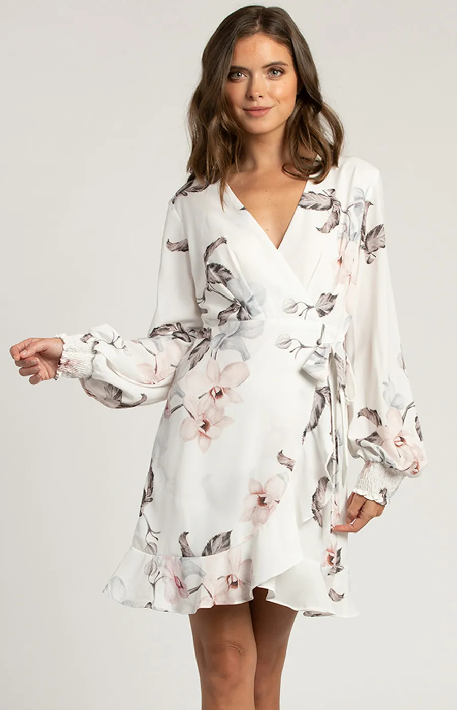 Long Sleeve Floral Dress with Ruffle Detail (SDR530A)