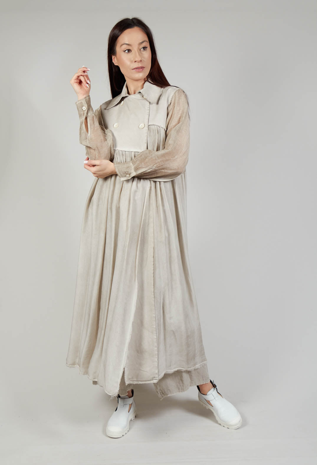 Long Sleeveless Coat in Contone and Viscosa Seta Desert