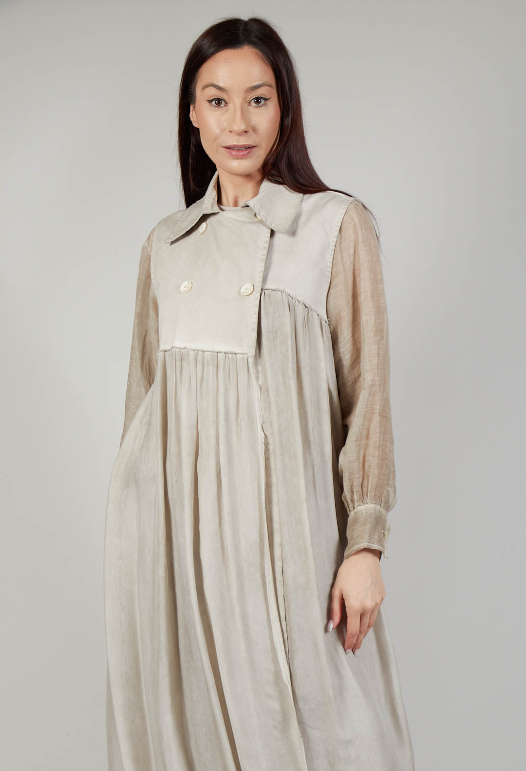 Long Sleeveless Coat in Contone and Viscosa Seta Desert