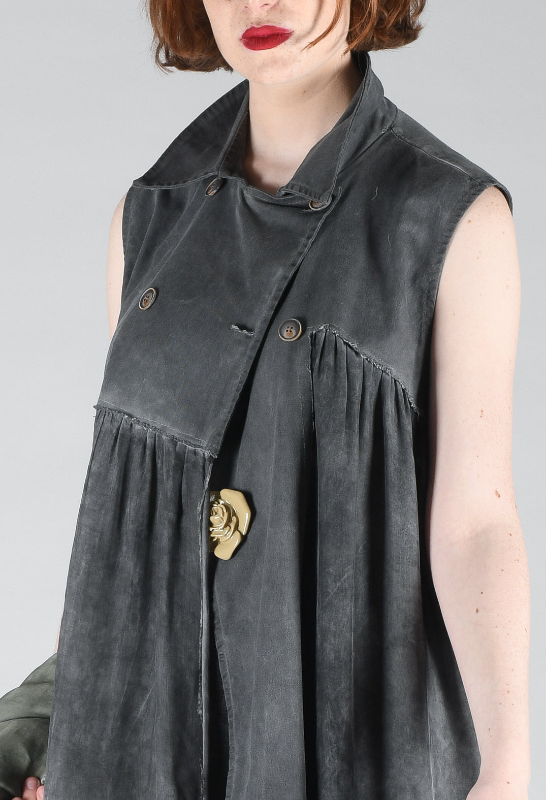 Long Sleeveless Coat in Contone and Viscosa Seta Grey Storm